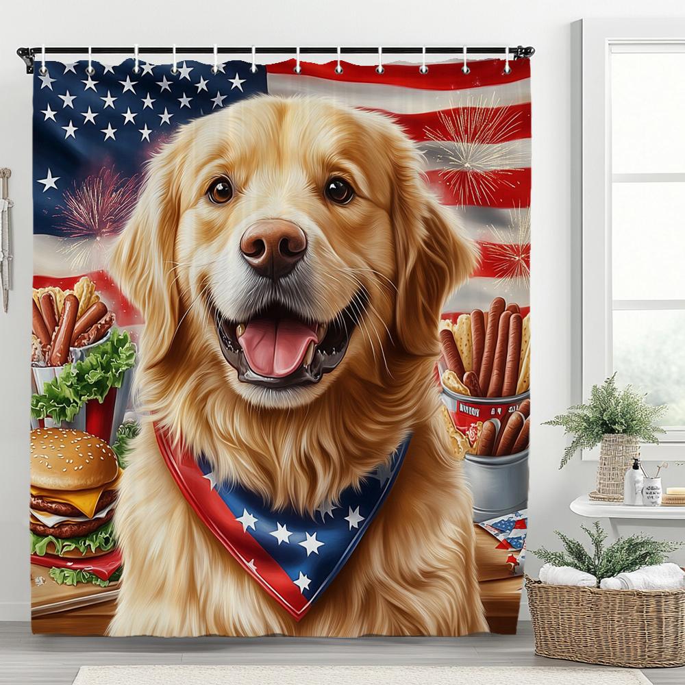 1 piece Cartoon Cat Shower Curtain, Cute Cat and Dog Bathroom Decorative Curtain, Home Printed Polyester Curtain with Hooks