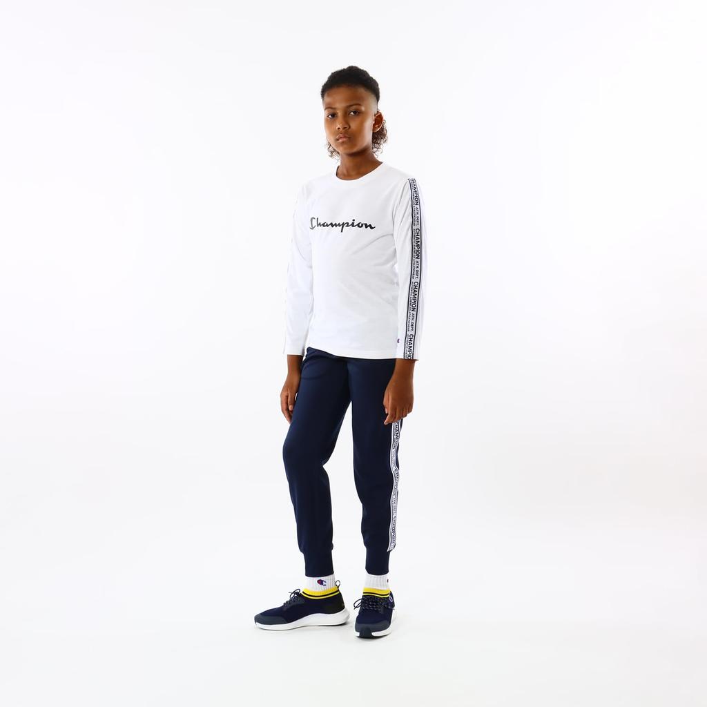 Champion Long Sleeve Round Script School Kids' T-Shirt, Neck, Quick-Drying, Logo, Boys, White, CK-ZS405
