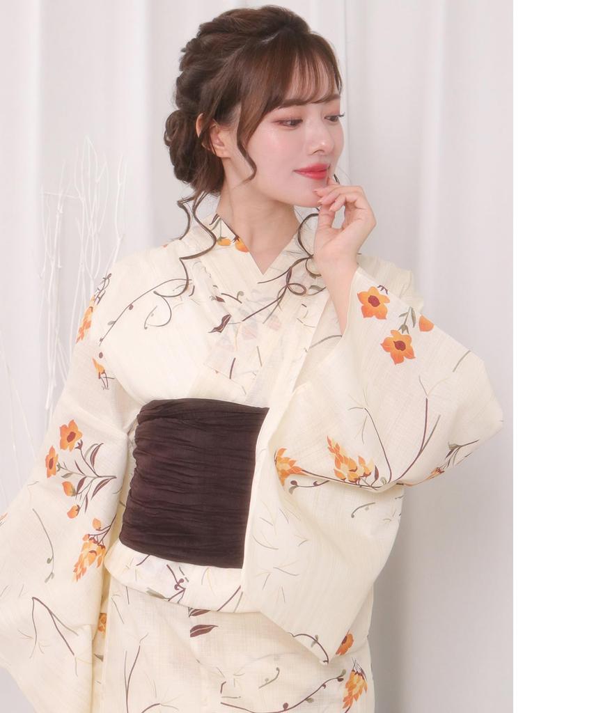 Yukata change set Heiko E Kikyo one size fits [KYOETSU] set, weave, unbleached, 2-piece (yukata, obi), women's (11.Kunfu Kanade, all)