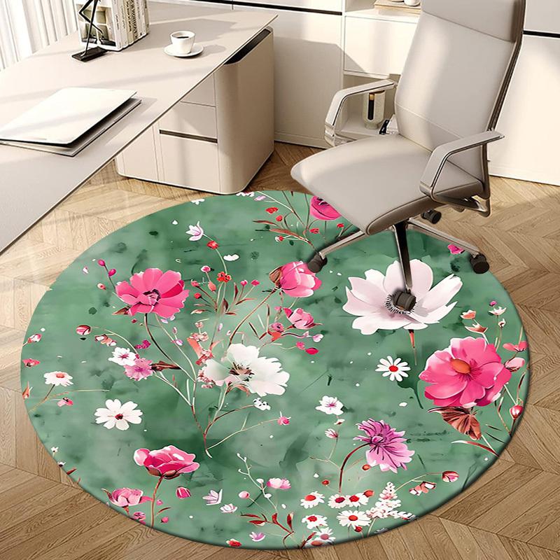 1PC Floral Pattern Non-Slip Floor Round carpet, Office, family, bedroom, Large Area Rug Indoor Rugs,  Durable Polyester-L0345