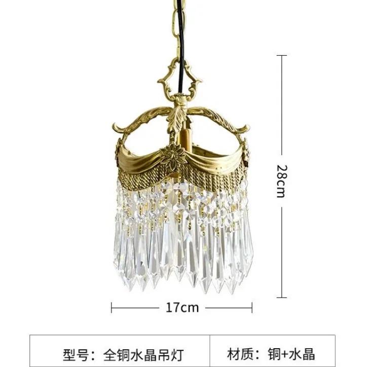 European  Luxury Brass Restaurant Chandelier French Classical Retro Bedroom Foyer Crystal Pendant Light