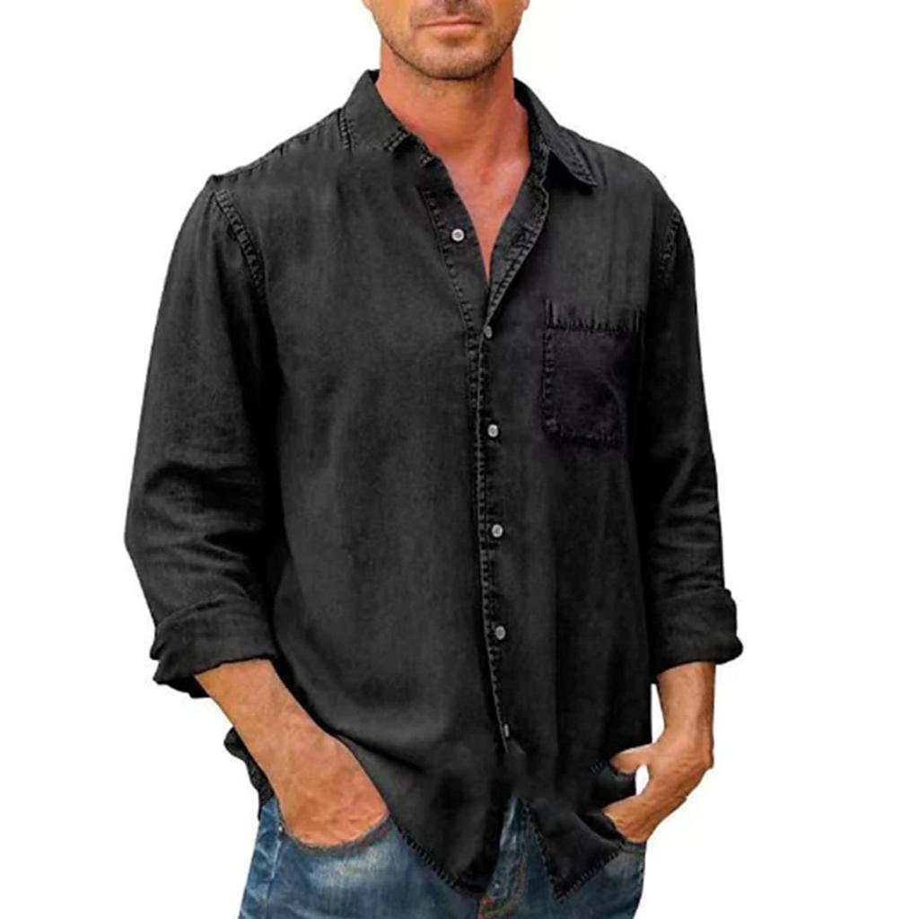 Men's Long Sleeves Pocket Single- Buckle Flip Collar Shirt