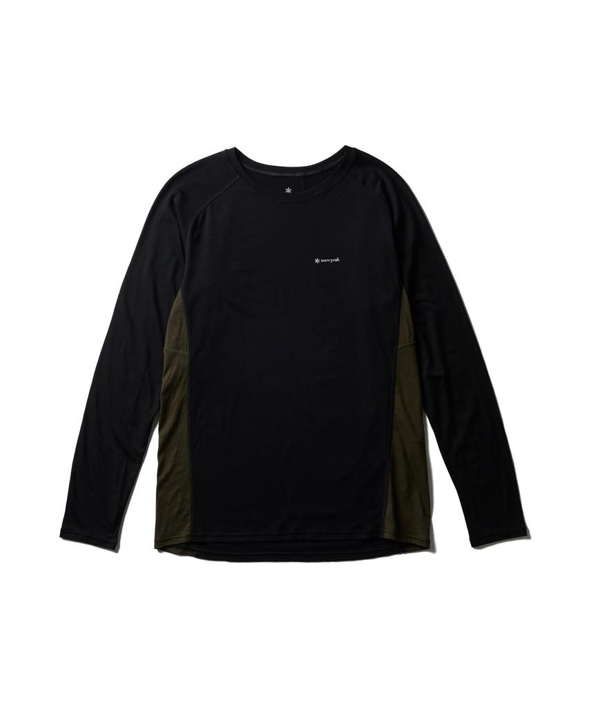 Snow Peak Micro Merino Crewneck Long Sleeve Cut and Long and Size L T-Shirt (SPF-SW-25AU901), Sewn, Sleeve, Men's Women's, Black,