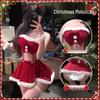 Women's Sexy Plush Trim Off-the-Shoulder Reindeer Uniform - Two-Piece Christmas Lingerie Set