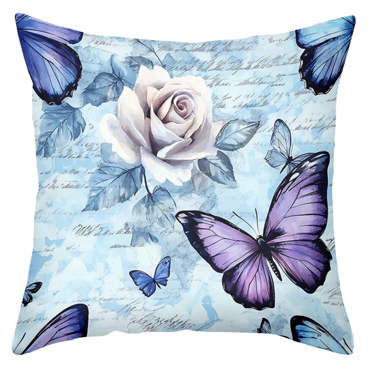 

2D flat printing Blue Butterfly and Rose Pattern Decorative Cushions Polyester pillowcase, sofa decorative cushion cov 45x45cm