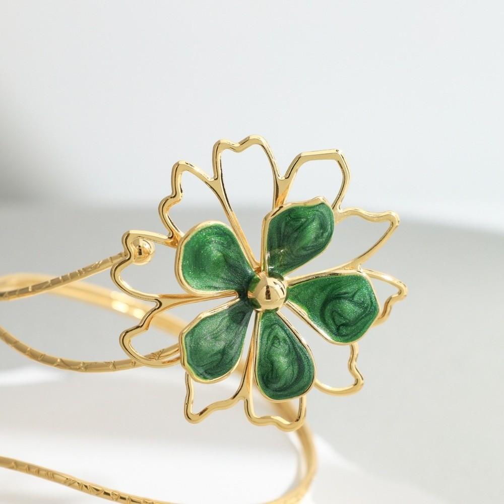 Enamel Glaze Open Arm Bangle Adjustable Armband Elegant Flower Bracelet  Arm Accessories