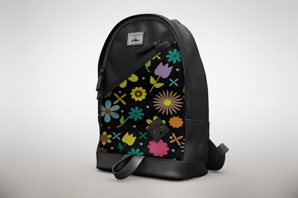 Outdoor Dekostoffe Oxford - Motiv Bunte Blumen Auf Schwarzem