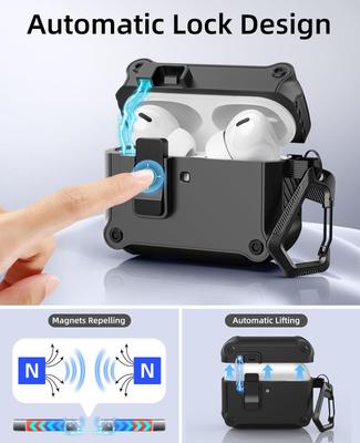 Hoesje voor Airpods Pro 3/4 Veilig Vergrendelingsclip Automatische Pop-up Volledige Valbescherming Hoes Cover voor AirPods 4/Pro 3 met Schoonmaakset