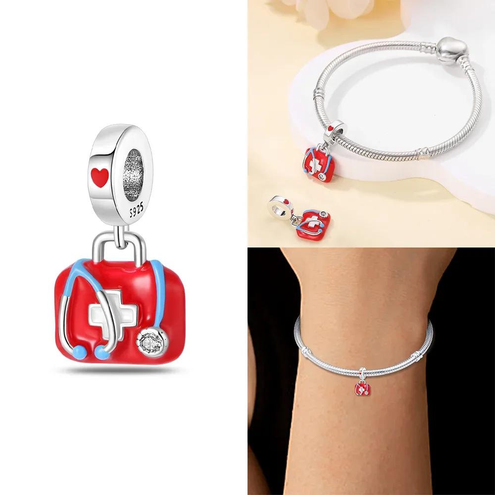 Copper Dental Medical Series Emergency Kit Nurse Hat Stethoscope Charms Pendants Fit Original Bracelets Diy Jewelry