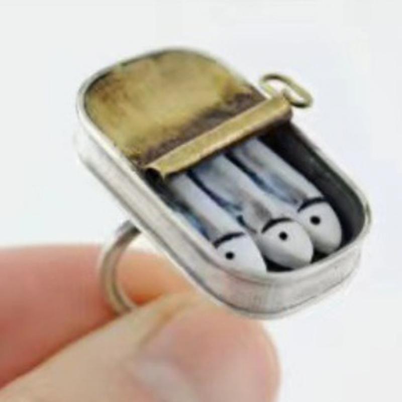 Canned Sardines Adjustable Ring/Necklace Fun Ring Alloy Of Sardines Ring Gift Quirky Ring Necklace Ornament,Tin Of Sardines
