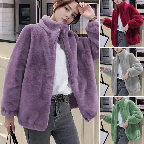 Women Coat Solid Color Double-Sided Velvet Coat with Pockets Warm Long-Sleeved Autumn Winter Outerwear