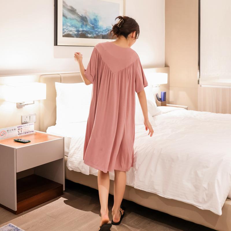 V-shaped pleated thin home long skirt Nightwear Modal nightgown Summer Dress Casual Loose Nightdress Female Sleepshirt
