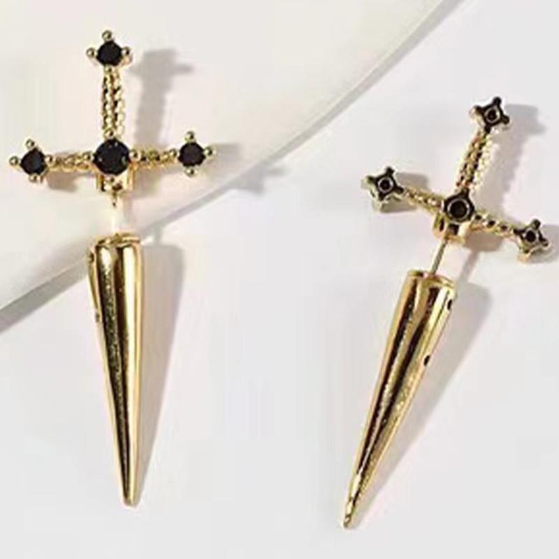 

Hip Hop Cross Sword Stud Earrings For Women Classic Blask Crystal Stone Silver Ox Gold Black Color Personality Simple Jewelery