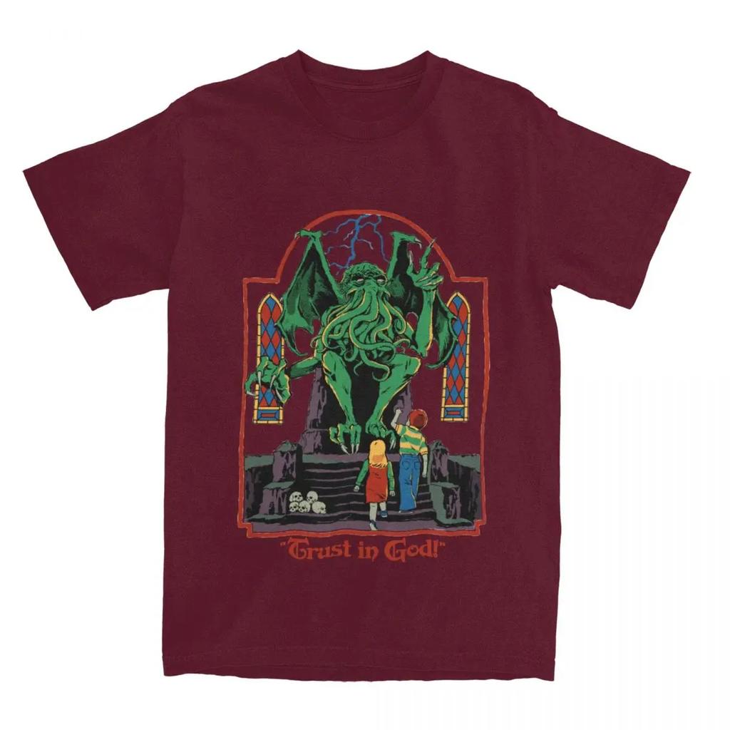 Trust In God T-Shirts für Herren, originelles T-Shirt, Halloween, Retro, Cthulhu, Lovecraft, okkultes T-Shirt, kurzärmelige Kleidung