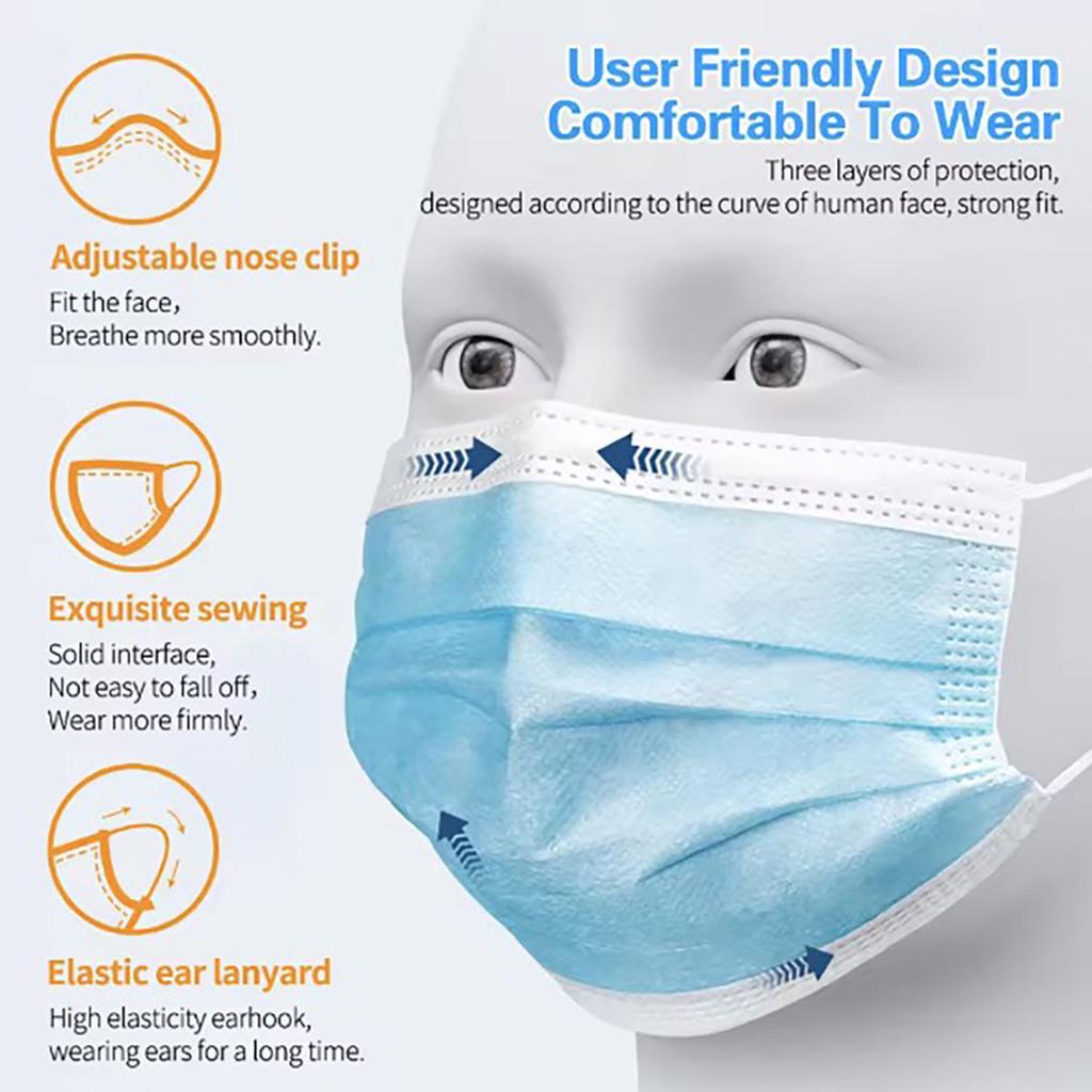 Masks 3-layer Mask Face Masks Melt Blown Cloth Disposable Anti-Dust Protective Masks Earloops Mouth Mask Black Mascarillas