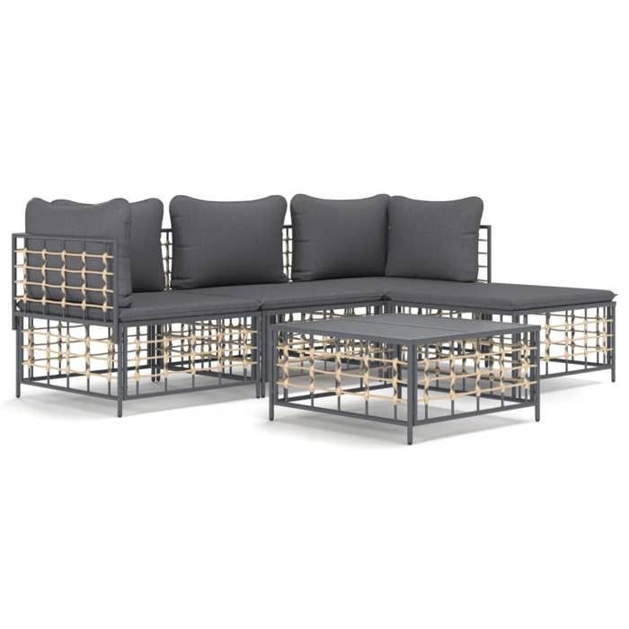 VidaXL Salon de jardin 4 pcs avec coussins anthracite résine tressée, ensemble de salon, ensemble de salon d'extérieur, 3186741