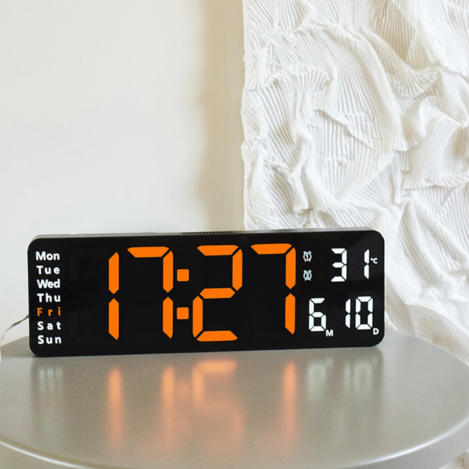 

Digitals Wall Clock Date Week Mounted Indoor Temperature USB Mute with Remote Control LED помаранчевий