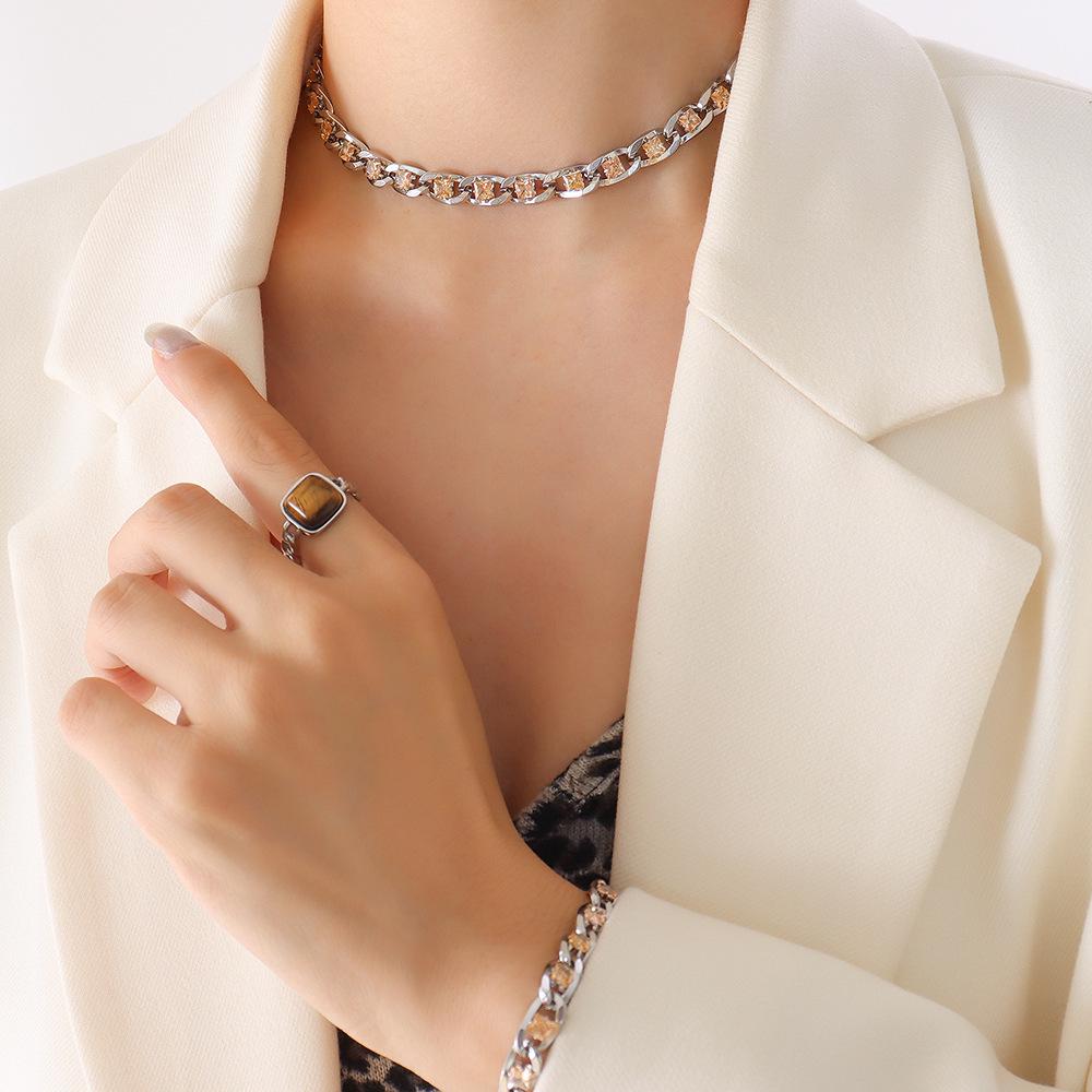 European Style Colorful Cubic Zirconia Jewelry Set with Diamond-Studded Necklace, Light Luxury Bracelet, and Exquisite Earrings
