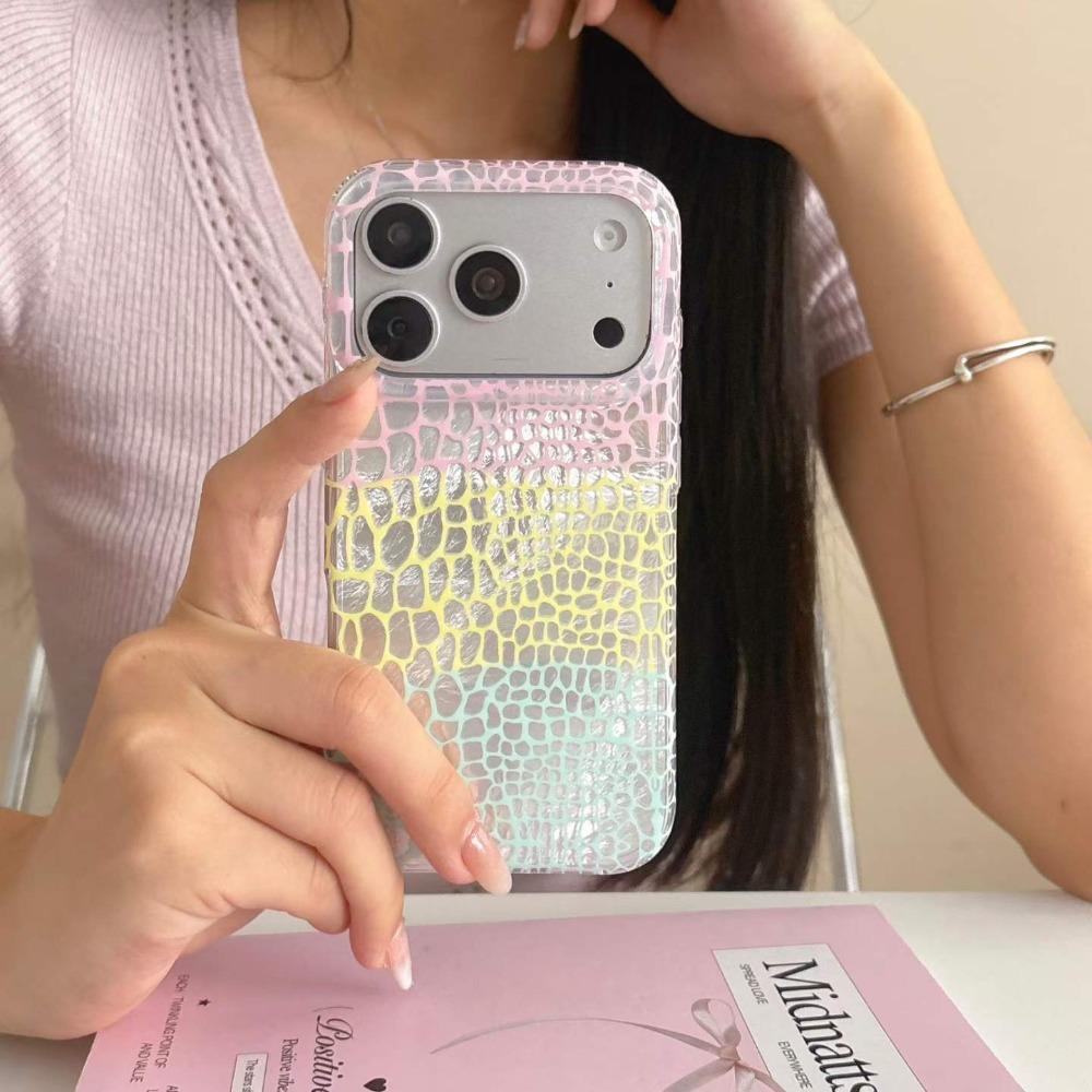 New Luxury IMD Glossy Crocodile Color Splicing Pattern Phone Case For 17 Pro 16 15 Pro Max Hard Shockproof Bumper Cover