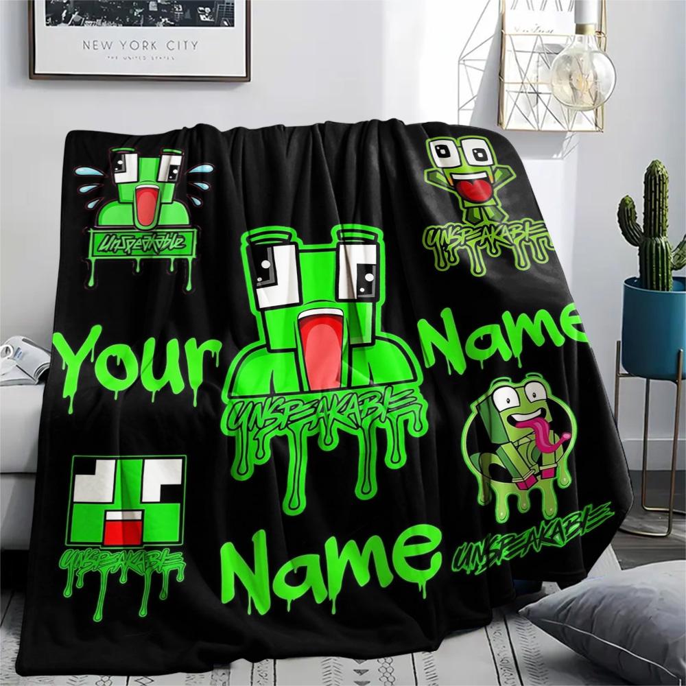 1PC Green Pixel Forest Custom Name Patterned Flannel Blanket Suitable For All Seasons For Home Decor Warmth And Comfort Gifts Holiday Present