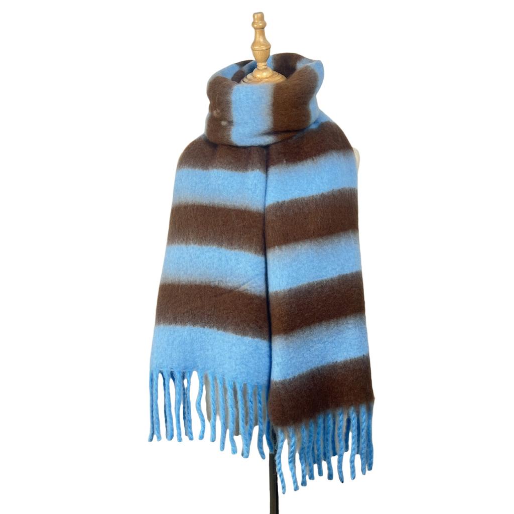 High Quality Wool Blend Striped Scarf Women Fall Winter New Thick Warm Muffler Female Simple Versatile Fashion Fringed Shawl