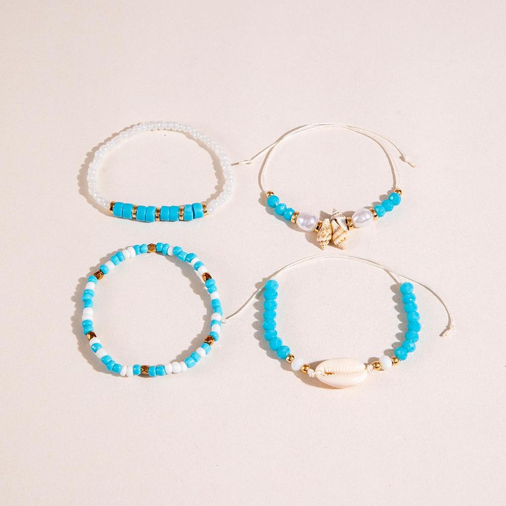 Summer New Sky Blue Soft Pottery Piece Shell Conch Rice Bead Bracelet for Women's Jewelry, Summer Cool Feeling Small Fresh Bracelet