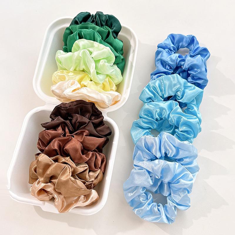 8Pcs  Satin Fabric Sausage Loop Hair Rings Set Solid Colour Fabric Loop Hair Rope Hair Scrunchies Scrunchy Black Coffee