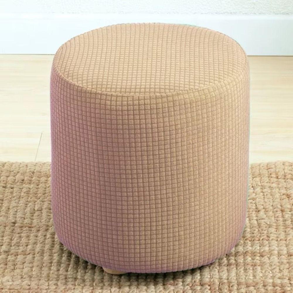 Round Shape Round Ottoman Slipcover Dustproof Universal Seat Slipcovers Elastic Polar Fleece Chair Cover