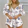 European & American Style Summer Striped V-Neck Button-Up Long-Sleeve Shirt Dress