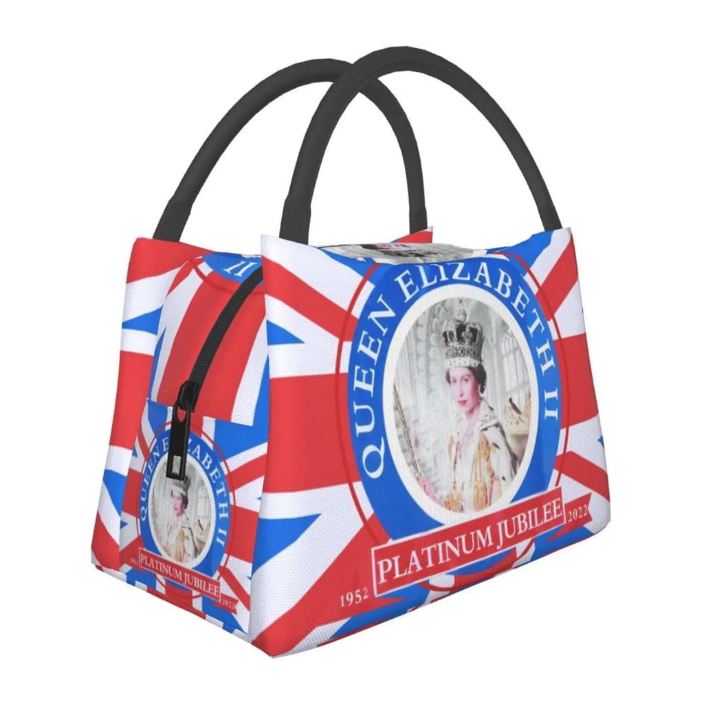 Queen Elizabeth II Flag Insulated Lunch Bag Amulet Cooler Thermal Lunch Tote Office Picnic Travel