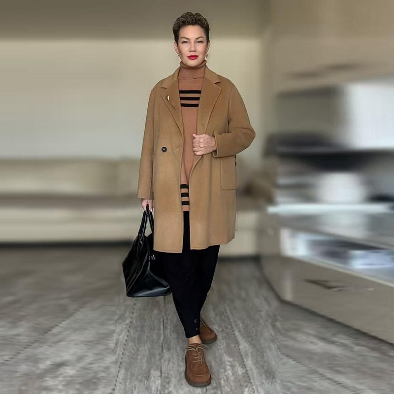100% Wool Women Coat MODERN NEW SAGA Autumn Wool Long Coat Handmade Pea Coat Winter Warm Wool Long Jacket Overcoat