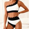 Europees en Amerikaans Nieuw Schuin Schouder Split Zwempak Kleurcombinatie Tankini Sport Strand Zwempak Dames