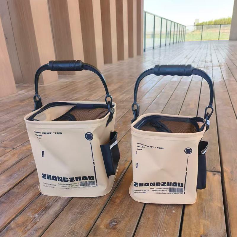 Bucket Portable Outdoor Fish Folding With Antijump Net Eva Square Design For Fishing Lure Storage