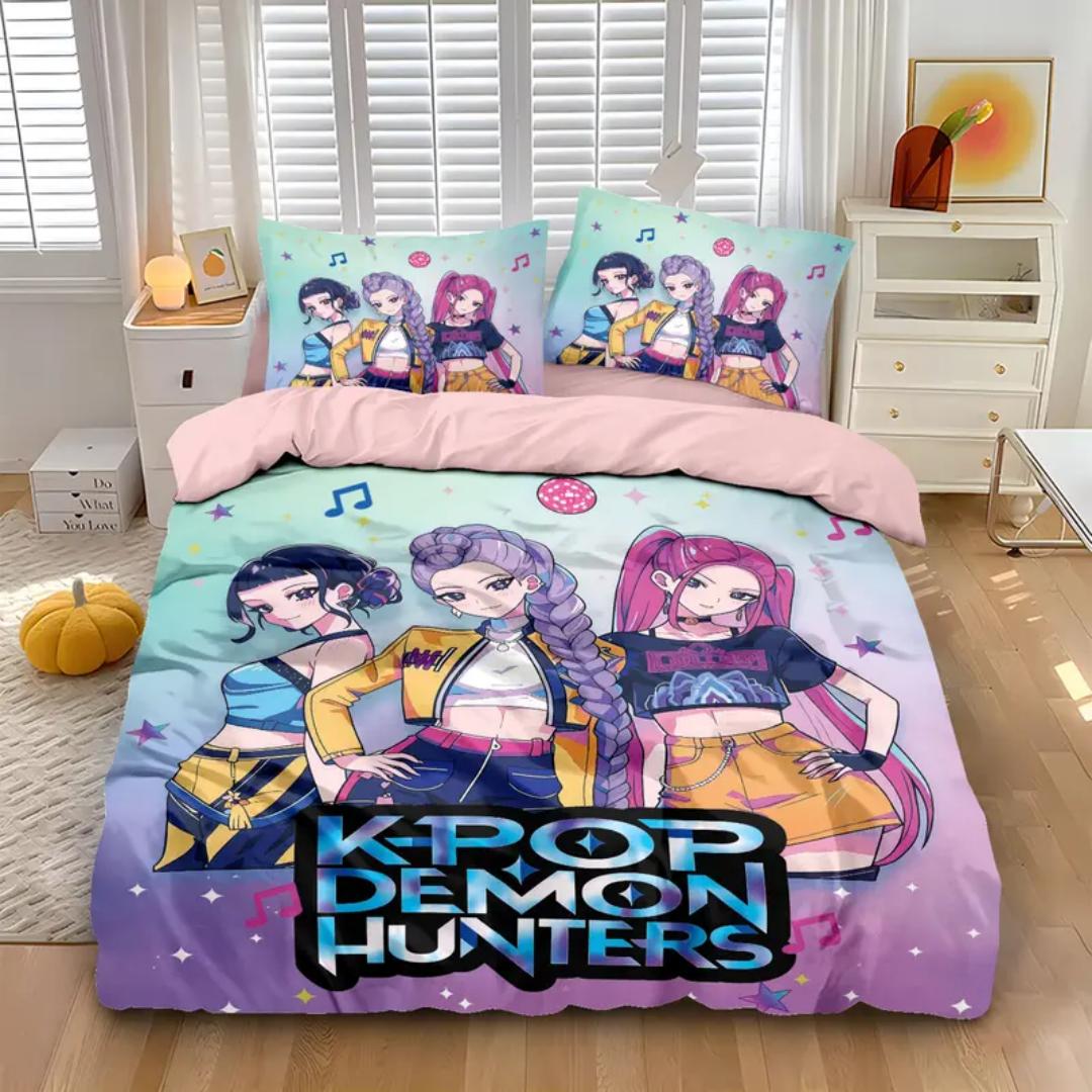 

K-Pop D-Demon Hunters Постільна білизна Односпальний Набір постільної білизни для костюма на Хелловін - Набори з 2-3 предметів: Ковдра, Покривало, Підковдра, Наволочки US Twin(172x218cm)