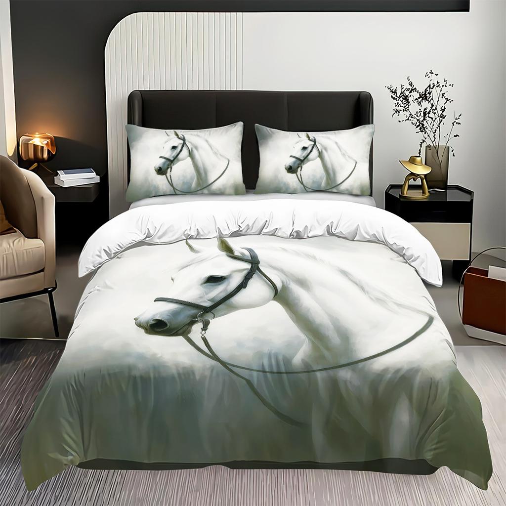 Home Textile Three-Piece Quilt Cover Horse 3D Digital Printing Kit Horse Thickened Abraded Cloth Pillowcase Quilt Cover