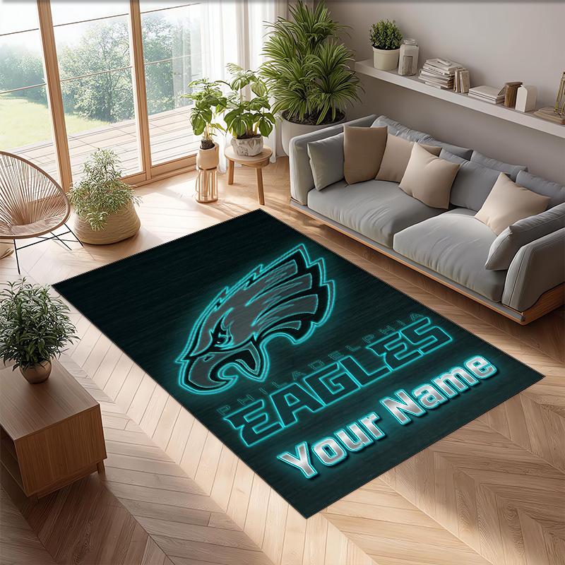 Philadelphia Eagles Kristall-Samt-Teppich, Personalisierte rutschfeste Fußmatte mit individuellem Namenstext für Heimdekoration Geschenk