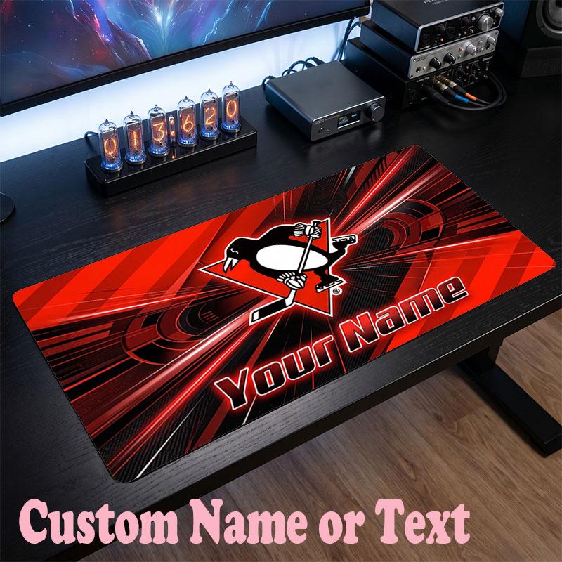 Pittsburgh Penguins Benutzerdefinierter Name Text Mauspads, Große Schreibtisch-Mausmatte Personalisiertes Home-Office-Geschenk