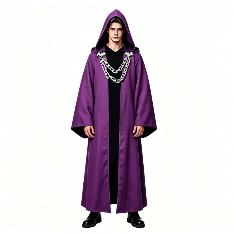Halloween Dark Chain Hooded Robe Set Medieval Wizard Priest Cosplay Costume Party Outfit
