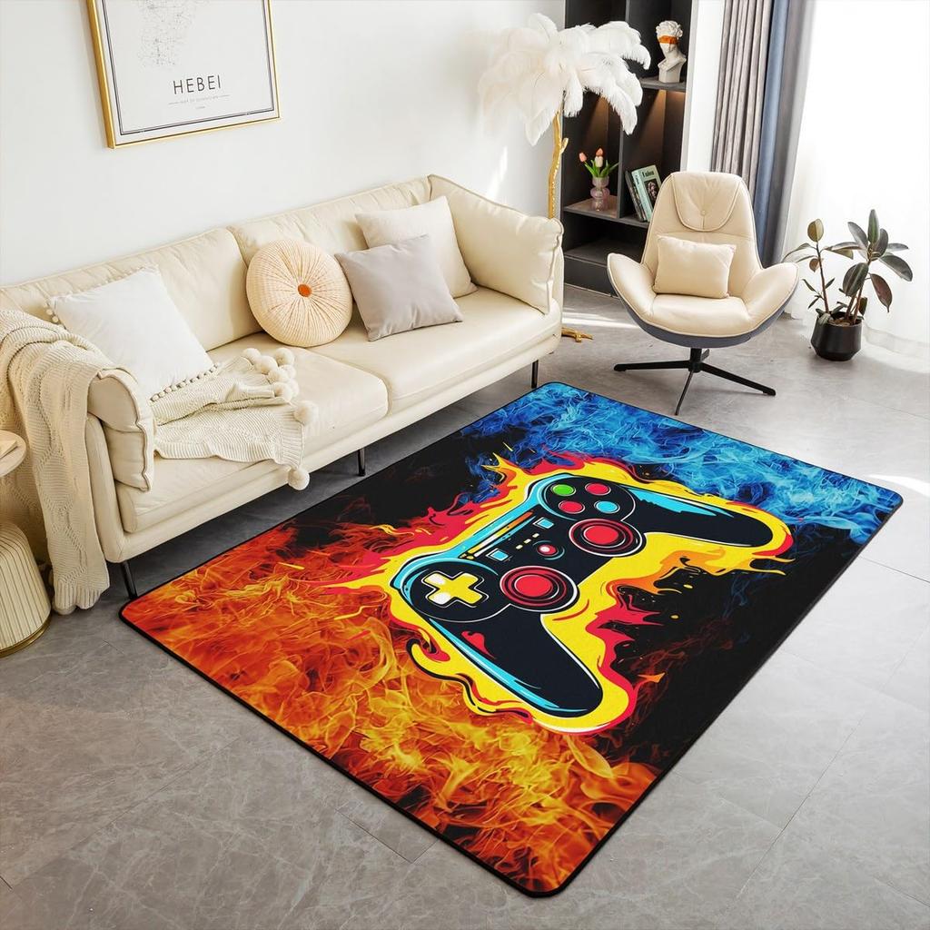 Skull Gamer Carpet Sugar Skull Games Area Rug for Living Room Bedroom Non Slip Juvenile Hand Skeleton Gamepad Gaming Floor Mat