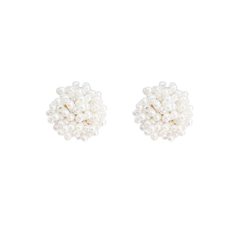 French pearl woven flower stud earrings retro light luxury temperament explosive earrings personalized ear jewelry