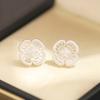 Vintage Bucci style versatile, high-end exquisite earrings, daily versatility, silver brushed cut-out four-leaf clover earrings, women