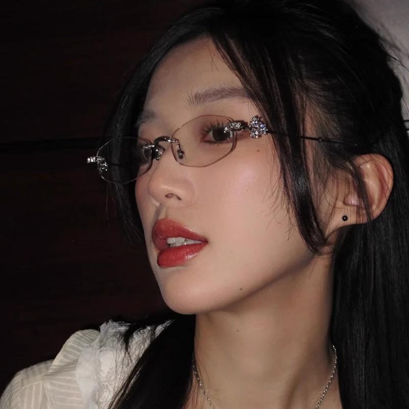 Jennie Style Frameless Diamond-Studded Silver Polygonal Sunglasses - High-End, Ultra-Light, Pure Desire Look