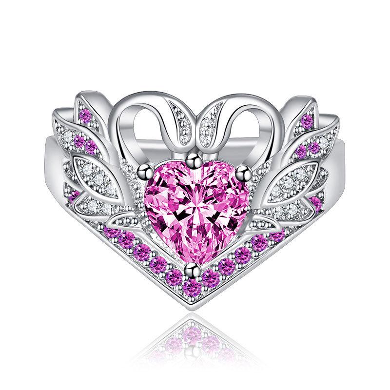

Heartshaped Crystalembellished Fashionable Opening Ring For Women червоний