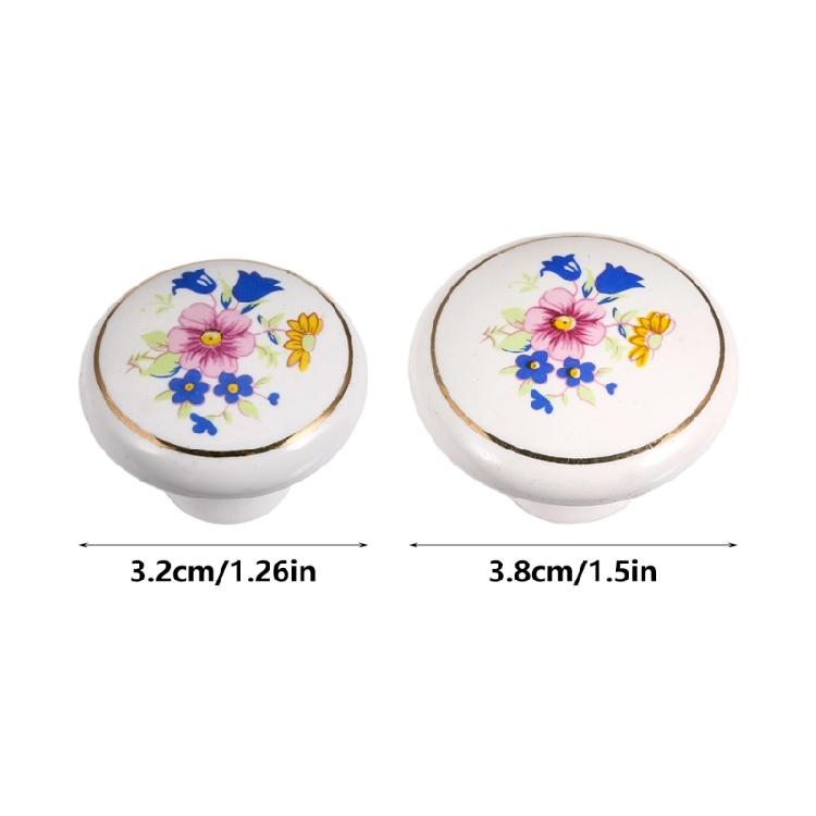 8Pcs European Style Ceramics Cabinet Knob Single Round Pulls Orchids Motifs Door Knob And Handles For Dresser Drawer Wardrobe
