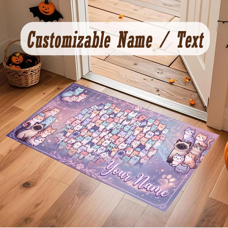 Tapis de sol en velours cristal thème chat Nom personnalisé texte Tapis chaud Décoration de maison