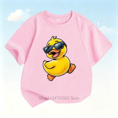 Cute Cool Duck Cartoon Print Children T-shirt Summer Girls Boys Casual Fashion Funny Colorful Tops Kids O-Neck Short Sleeve Tees