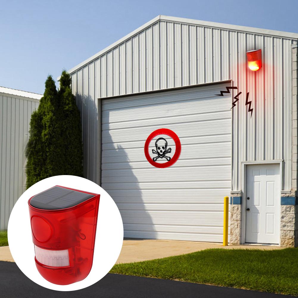 Waterproof Solar Power Alarm Light PIR Motion Sensor Security Sound Light Warning Lamp for Farm Garden