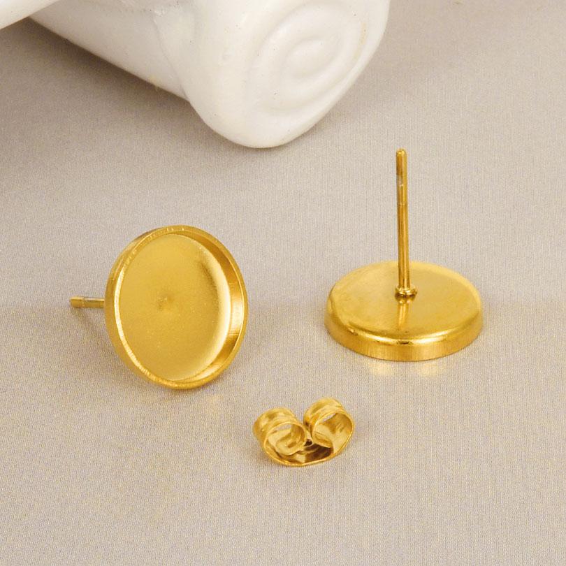 Geometric Round Square Heart Snake Blank Settings Cobochons Stainless Steel Ear Studs For Women Men Real Gold Plated DIY Jewelry