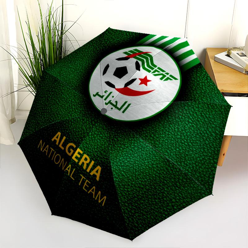 Modello squadra nazionale di calcio dell'Algeria, ombrello pieghevole automatico, design portatile e pieghevole, 8 stecche, un regalo di Natale o di compleanno.