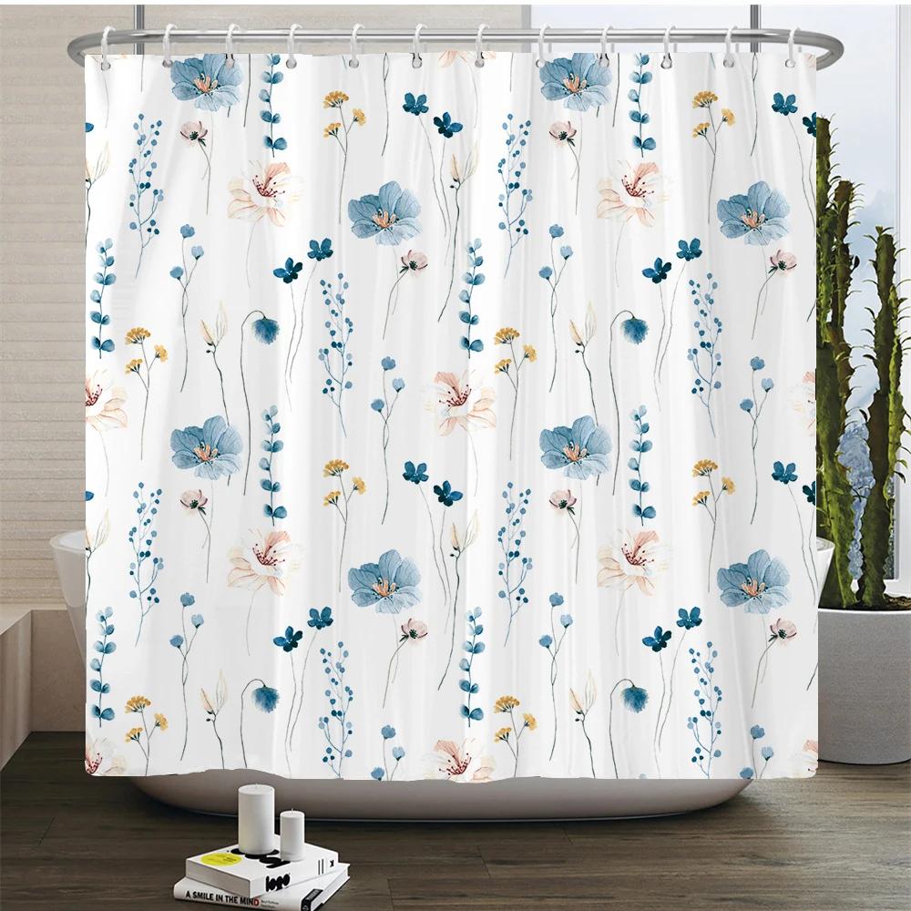 Elegant Flowers Shower Curtain 180x180cm Floral Printed Shower Curtain Polyester Bath Curtain Bathroom Decor Washable With Hooks